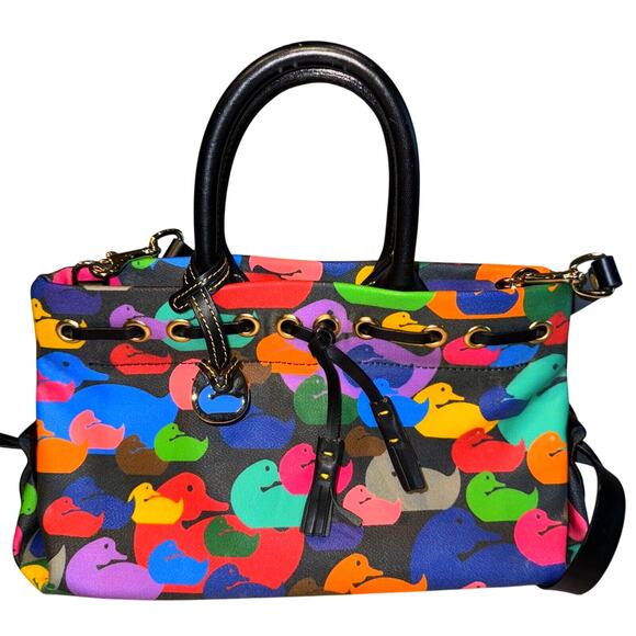NWOT Vintage Dooney & Bourke Wonder Ducks Black Handbag Satchel Crossbody CLEAN - Picture 1 of 13